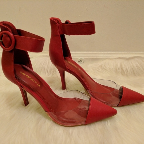 Shoe Republic LA Shoes - Red D'Orsay Ankle Strap Heels